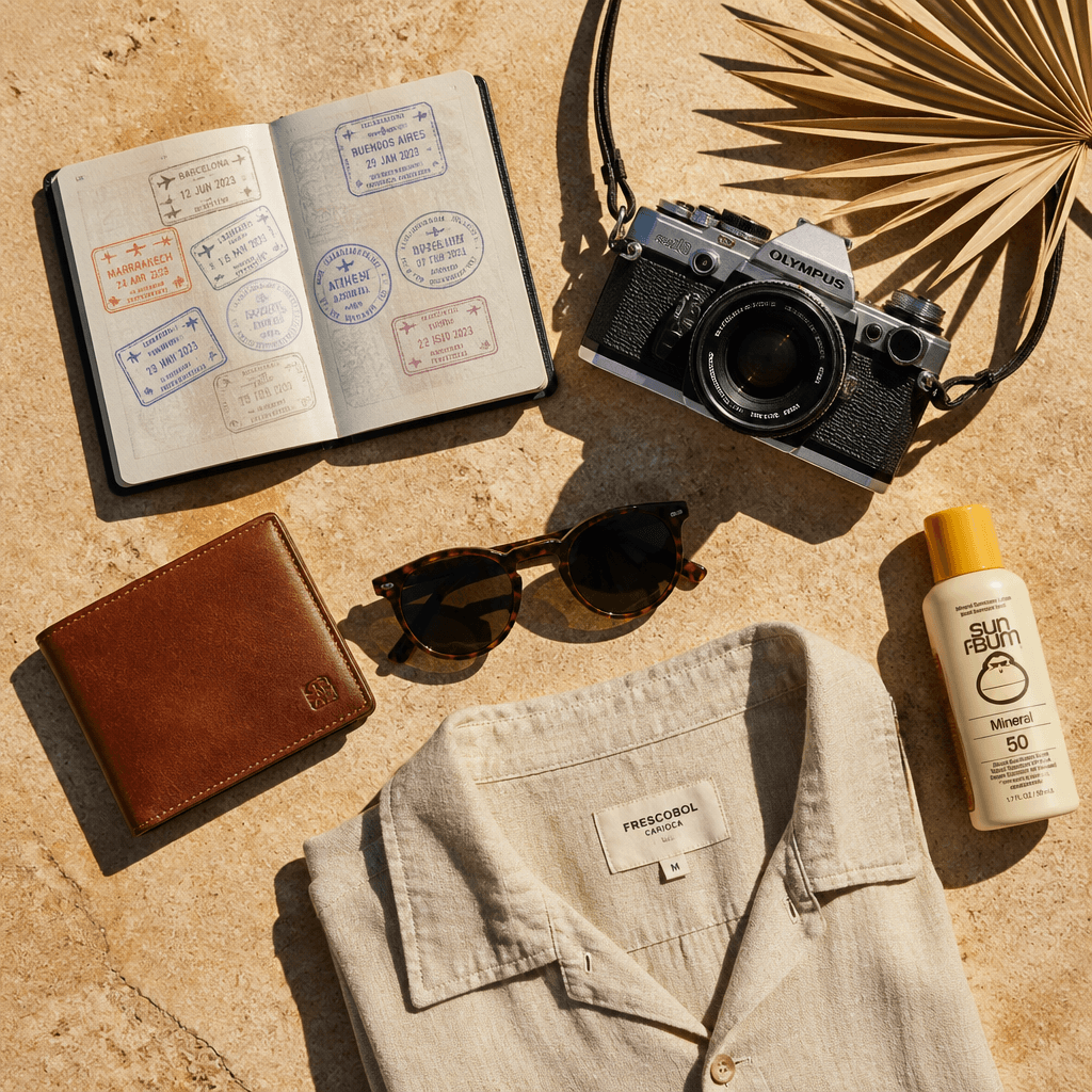 Travel Essentials Flat Lay