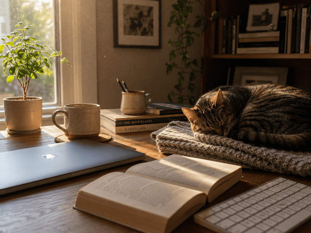 Home Office with a Sleeping Cat