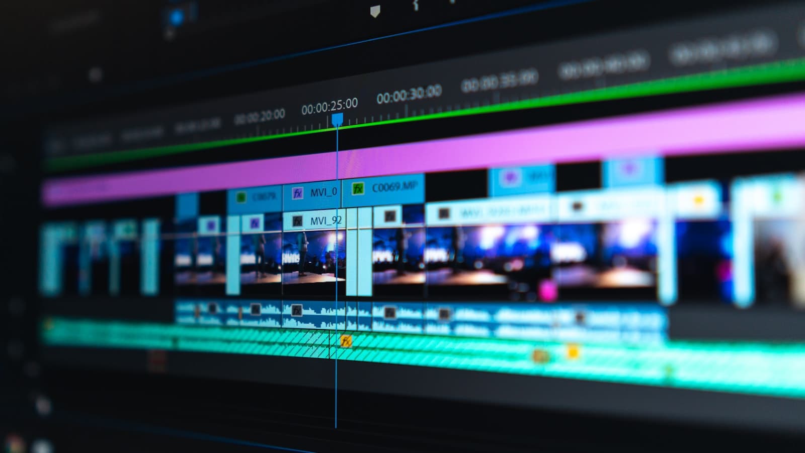 Video editing timeline with multiple clips joined together — merging videos into one